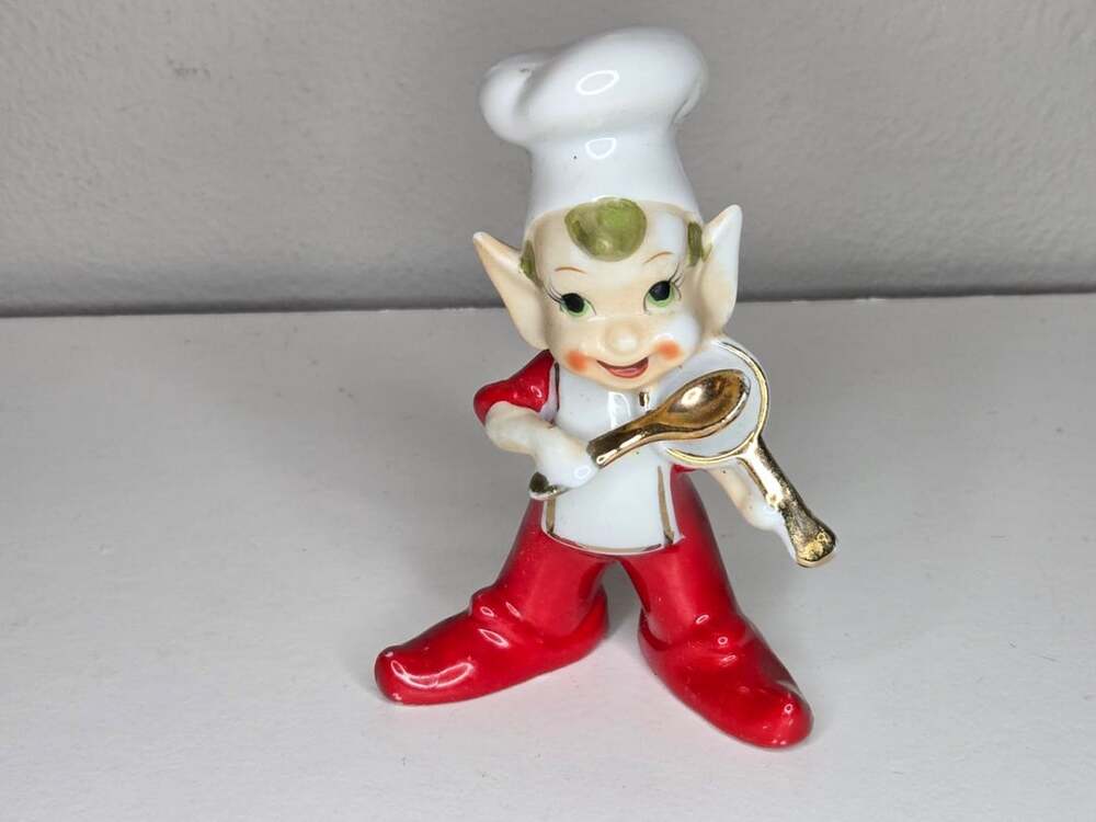 Vintage Ceramic Chef Elf Pixie Figurine with Gold Accents Made in Japan